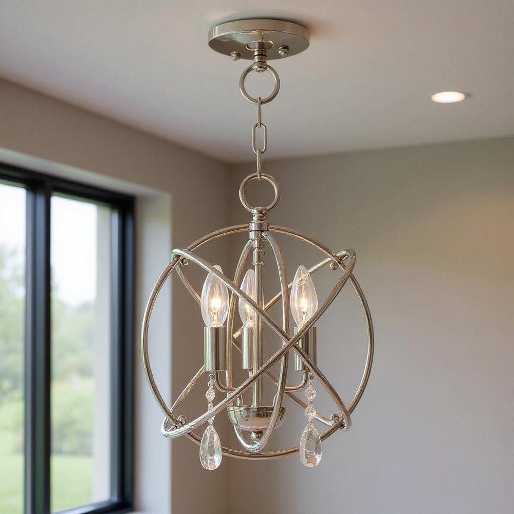 Nickel Three Light Metal Dimmable Chandelier With Shades HomeRoots