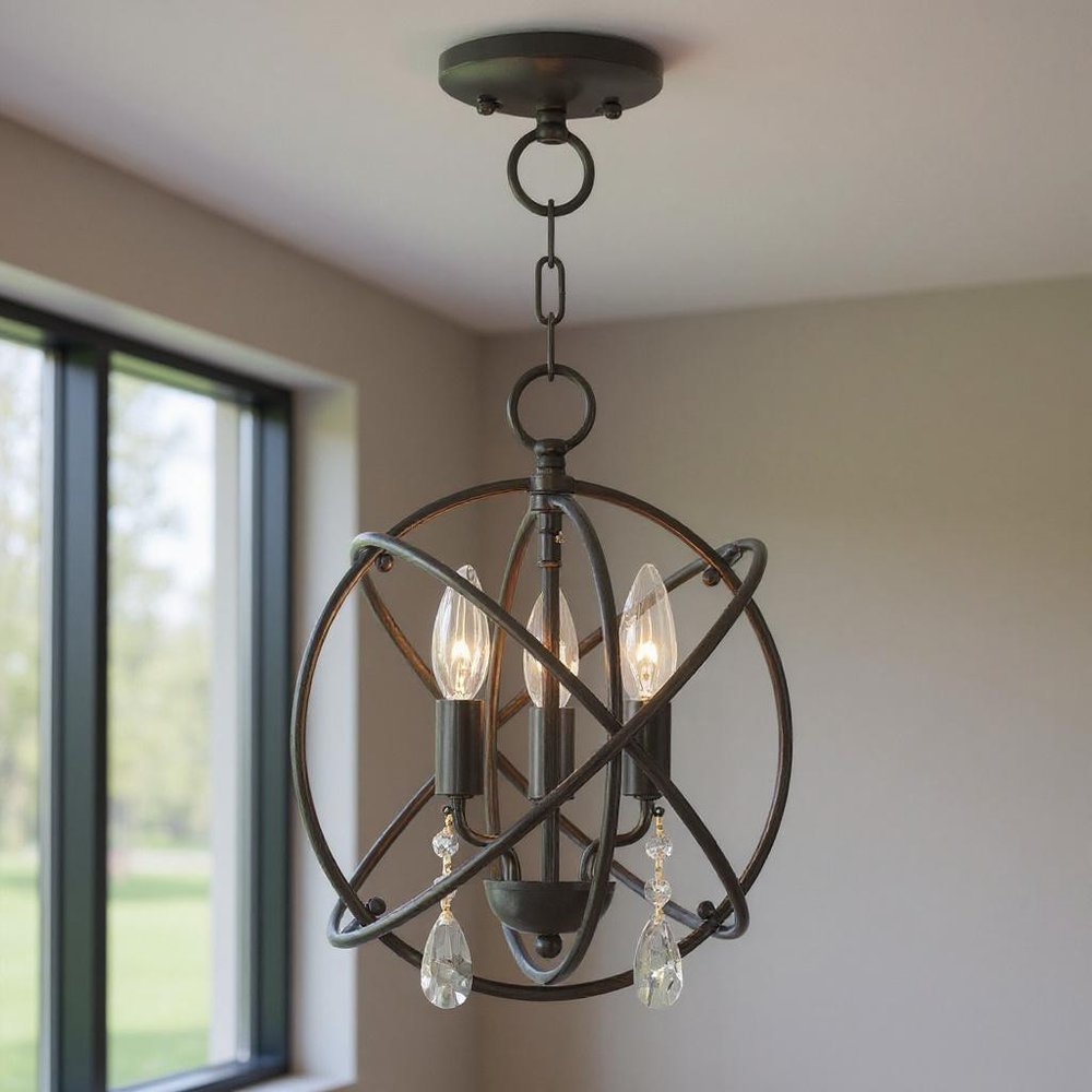 Bronze Three Light Metal Dimmable Chandelier With Shades HomeRoots