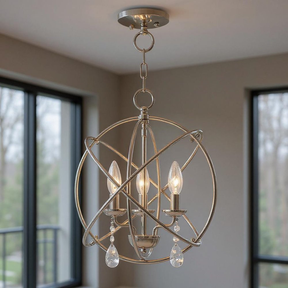 Nickel Three Light Metal Dimmable Chandelier With Shades HomeRoots