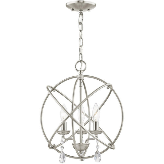 Nickel Three Light Metal Dimmable Chandelier With Shades HomeRoots