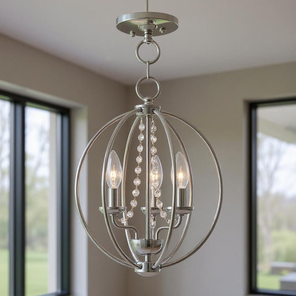 Silver Three Light Metal Dimmable Chandelier With Shades HomeRoots