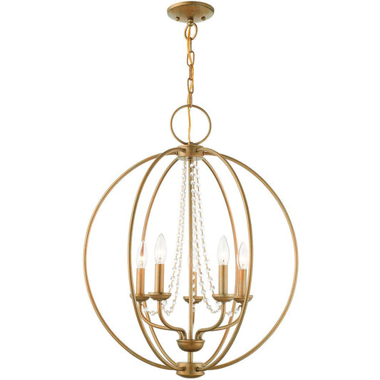 Antiqued Gold Five Light Metal Dimmable Chandelier With Shades HomeRoots