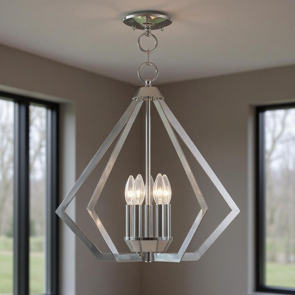 Silver Five Light Metal Dimmable Chandelier With Shades HomeRoots