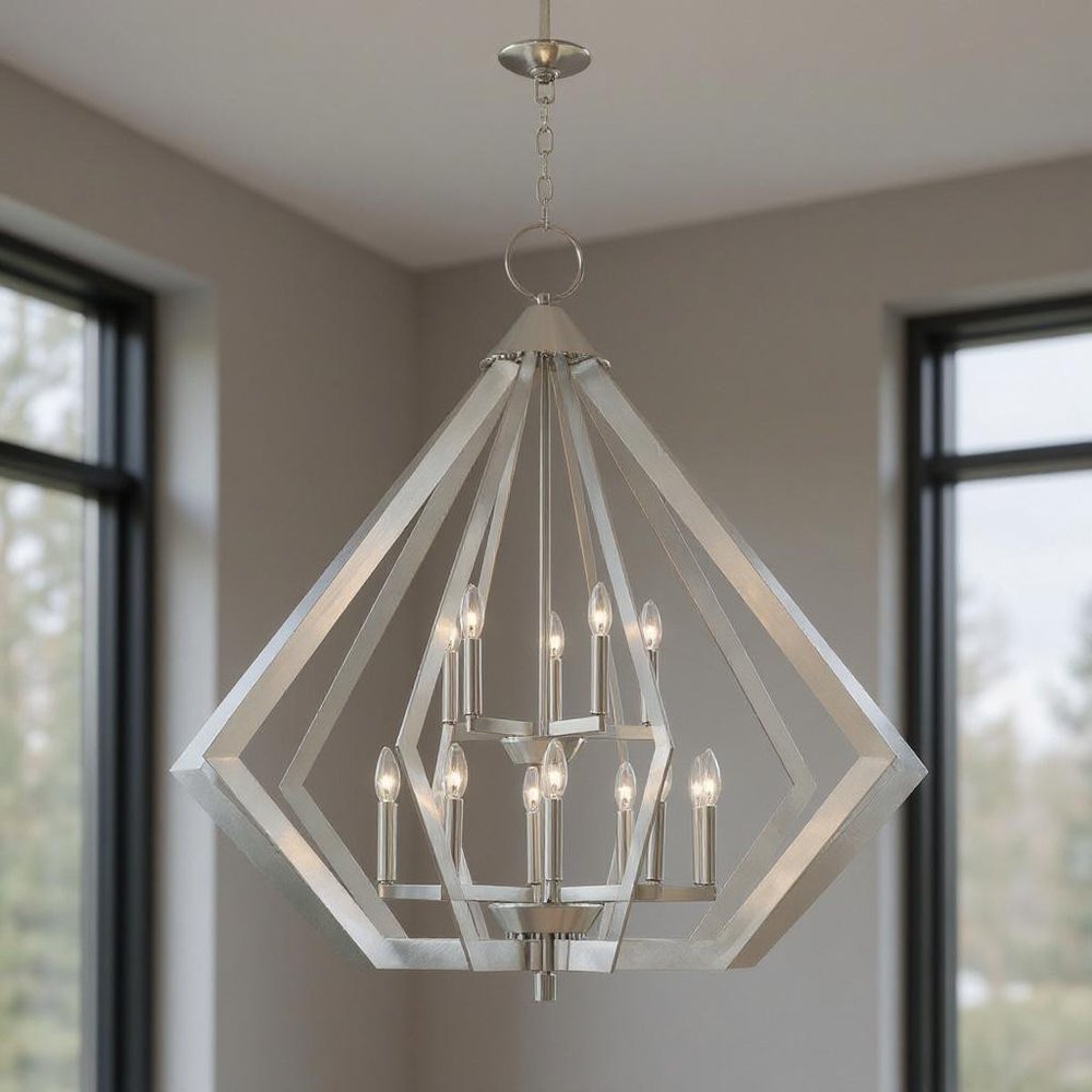 Nickel Multi Light Metal Dimmable Chandelier With Shades HomeRoots