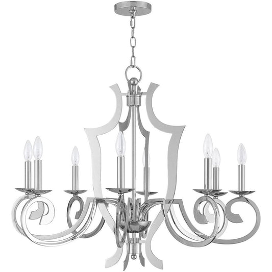 Silver Eight Light Metal Dimmable Chandelier With Shades HomeRoots