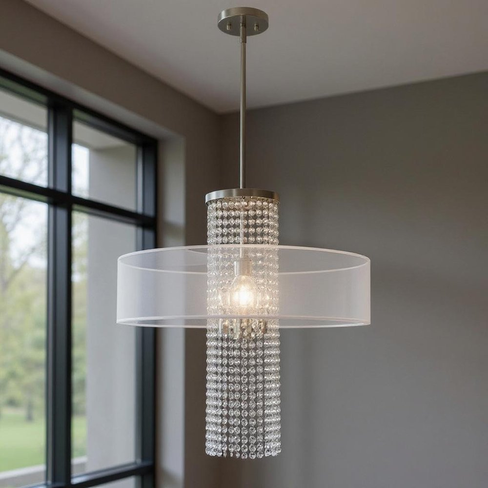 Nickel Four Light Metal Dimmable Chandelier With Shades HomeRoots