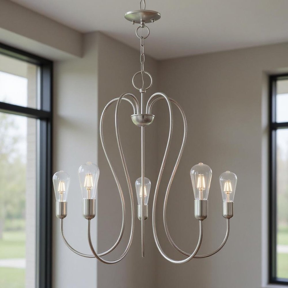 Nickel Five Light Metal Dimmable Chandelier With Shades HomeRoots