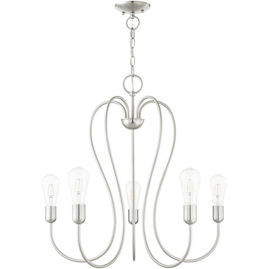 Nickel Five Light Metal Dimmable Chandelier With Shades HomeRoots