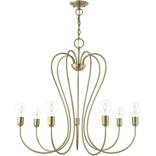 Antiqued Brass Seven Light Metal Dimmable Chandelier With Shades HomeRoots