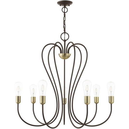 Bronze Seven Light Metal Dimmable Chandelier With Shades HomeRoots