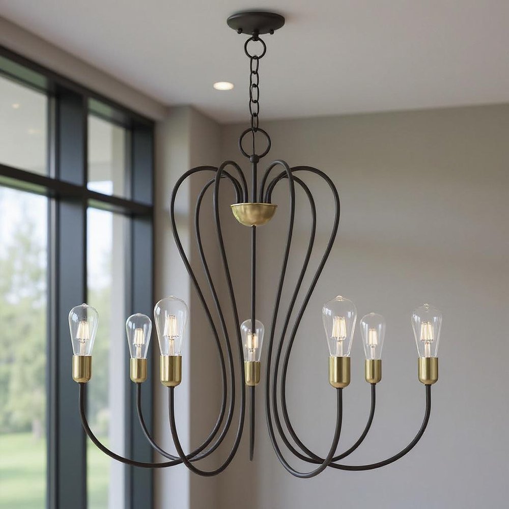 Bronze Seven Light Metal Dimmable Chandelier With Shades HomeRoots