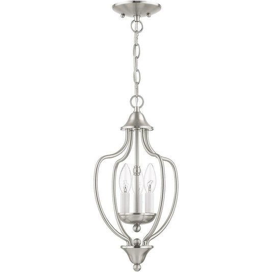 Nickel Three Light Metal Dimmable Chandelier With Shades HomeRoots