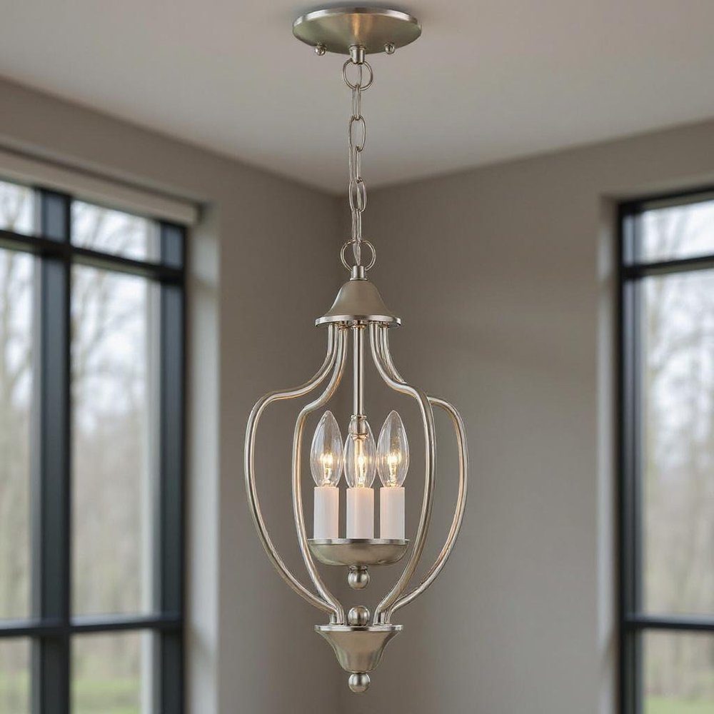 Nickel Three Light Metal Dimmable Chandelier With Shades HomeRoots