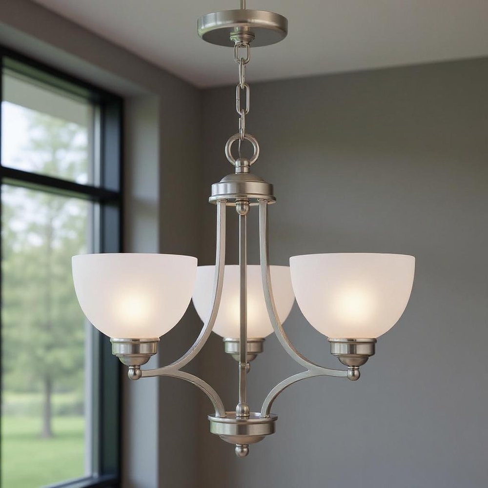 Nickel Three Light Metal Dimmable Chandelier With Shades HomeRoots