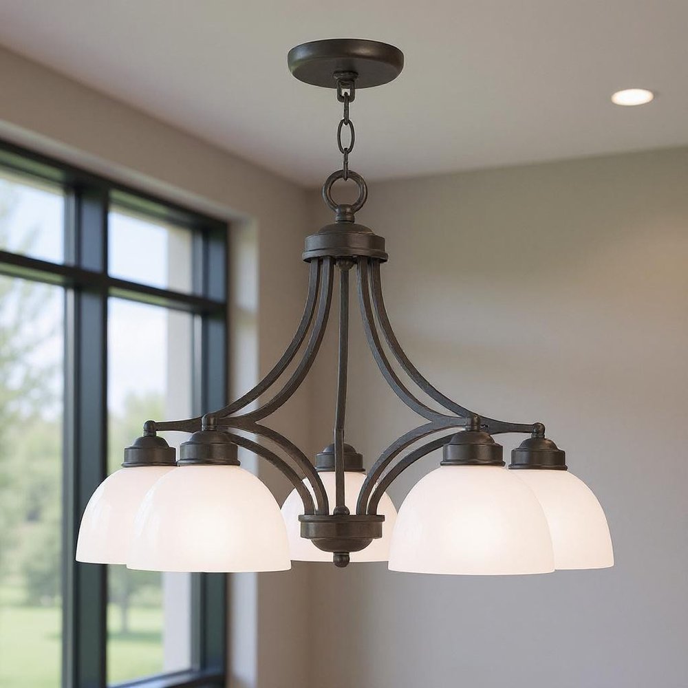 Bronze Five Light Metal Dimmable Chandelier With Shades HomeRoots