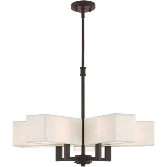 Bronze Five Light Metal Dimmable Chandelier With Shades HomeRoots