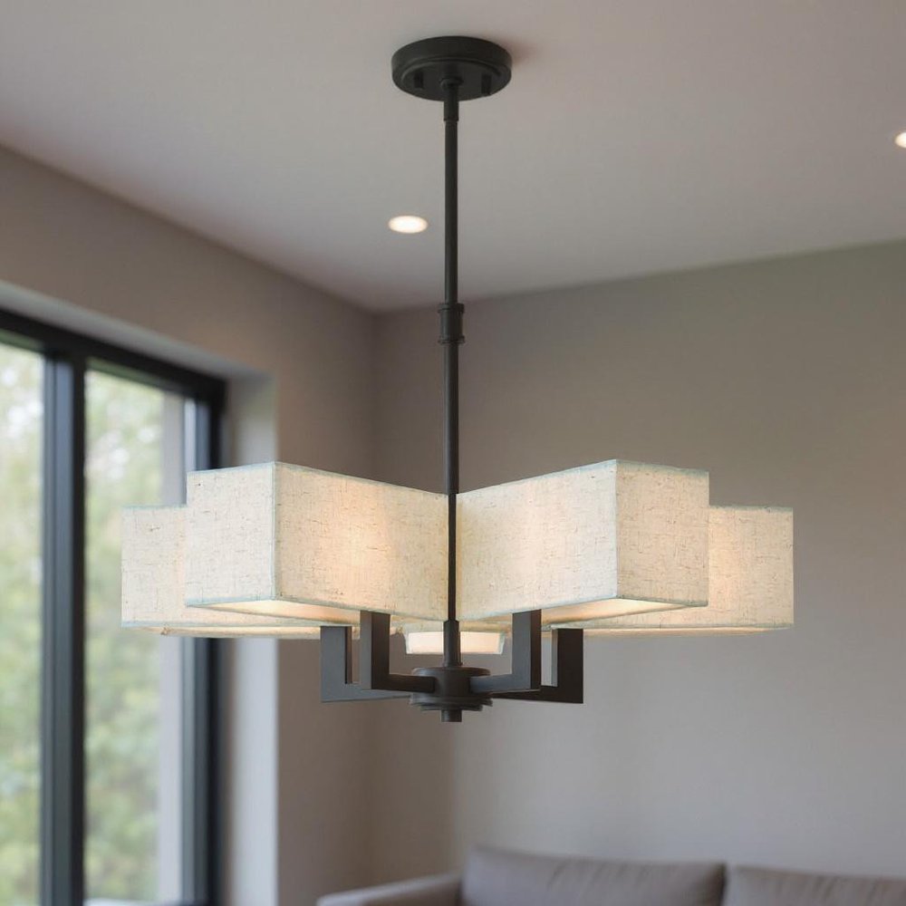 Bronze Five Light Metal Dimmable Chandelier With Shades HomeRoots