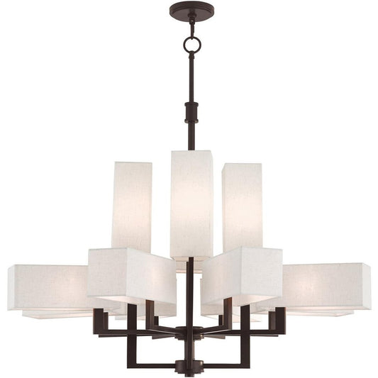Bronze Twelve Light Metal Dimmable Chandelier With Shades HomeRoots
