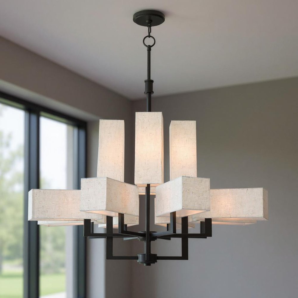 Bronze Twelve Light Metal Dimmable Chandelier With Shades HomeRoots