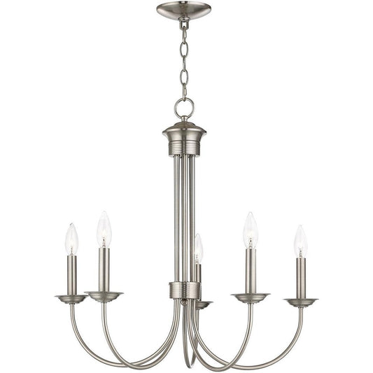 Nickel Five Light Metal Dimmable Chandelier With Shades HomeRoots