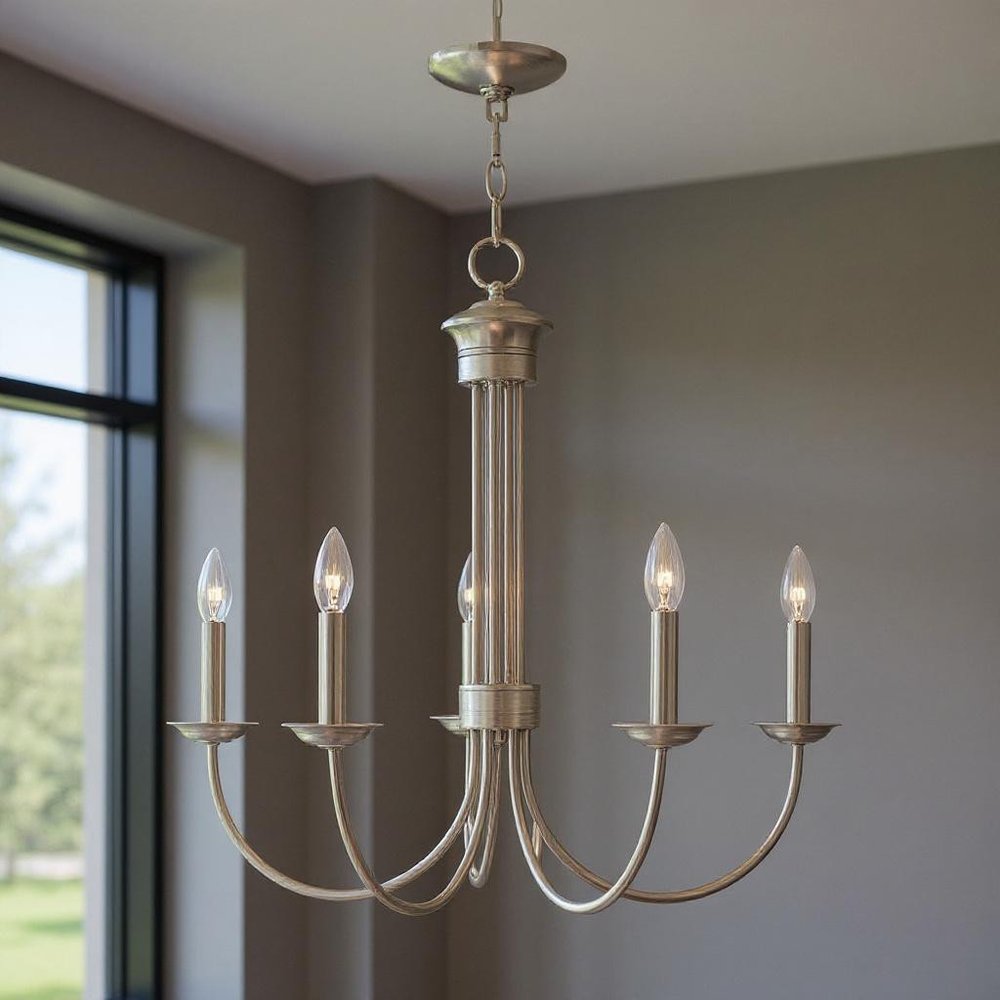 Nickel Five Light Metal Dimmable Chandelier With Shades HomeRoots