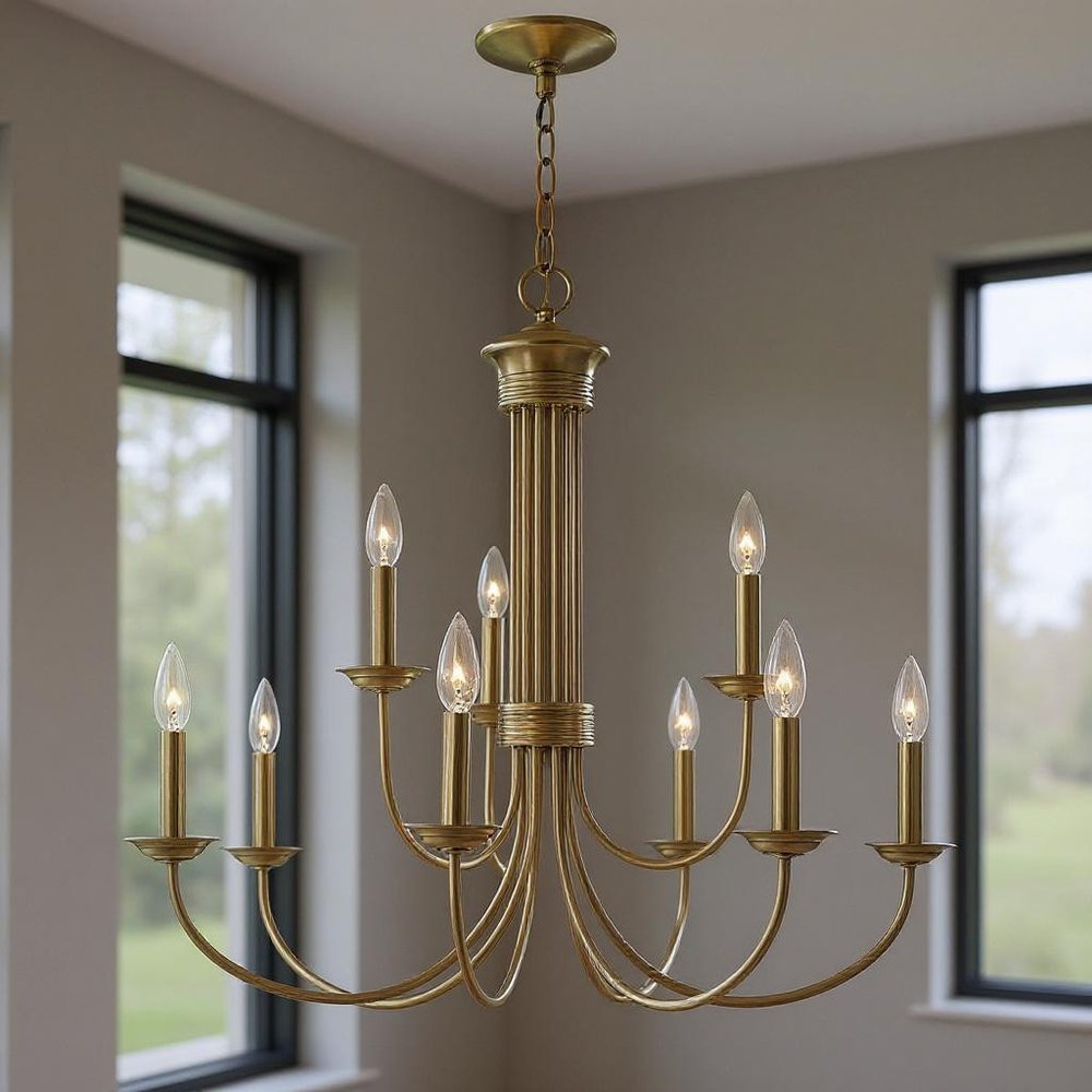 Antiqued Brass Nine Light Metal Dimmable Chandelier With Shades HomeRoots