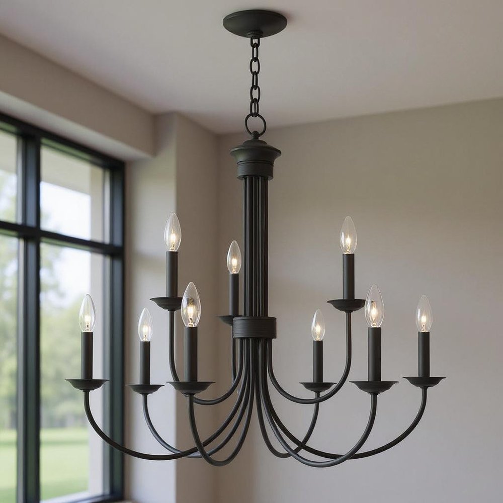 Black Nine Light Metal Dimmable Chandelier With Shades HomeRoots