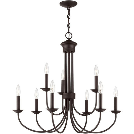 Bronze Nine Light Metal Dimmable Chandelier With Shades HomeRoots