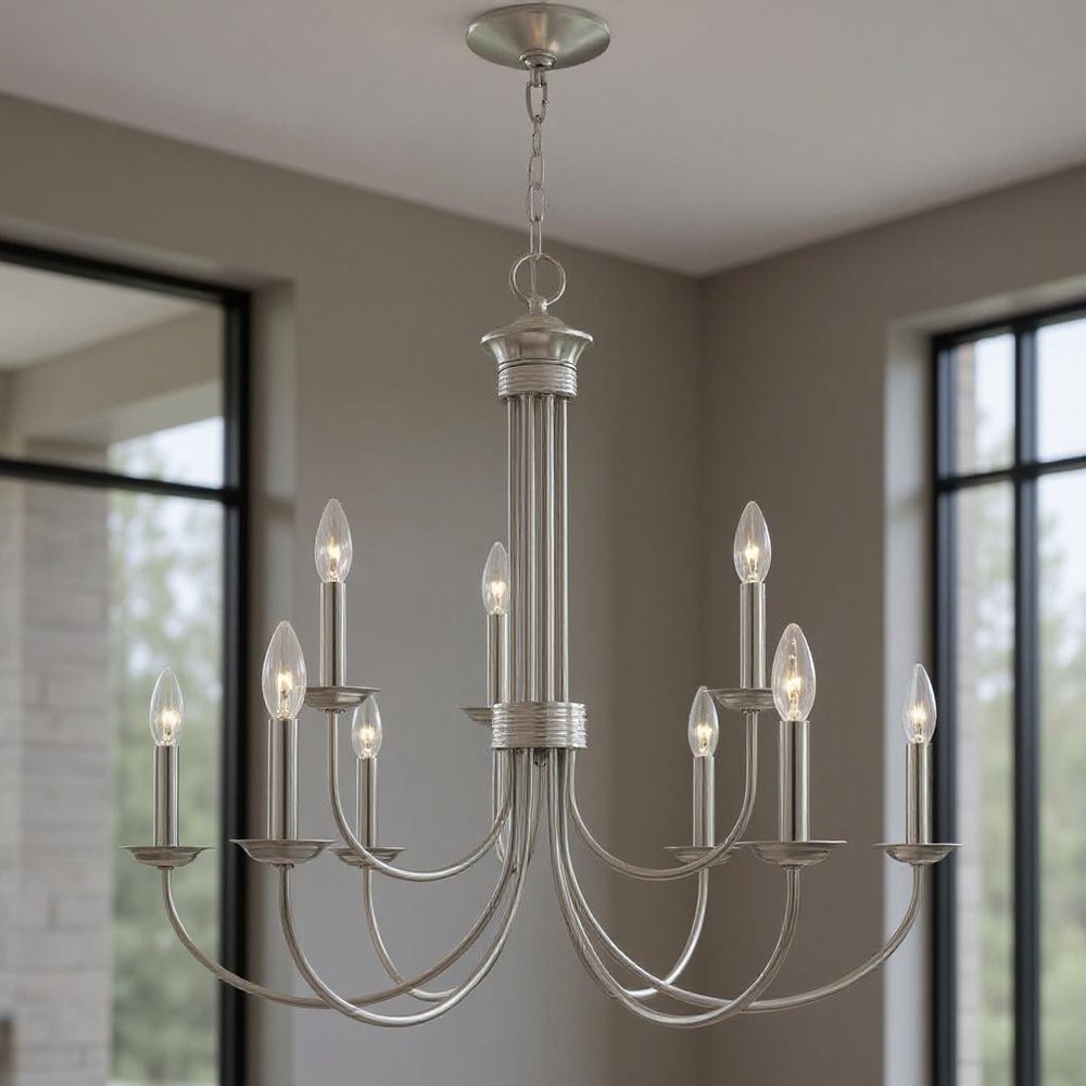 Nickel Nine Light Metal Dimmable Chandelier With Shades HomeRoots