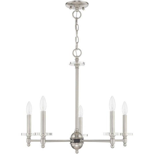 Nickel Five Light Metal Dimmable Chandelier With Shades HomeRoots