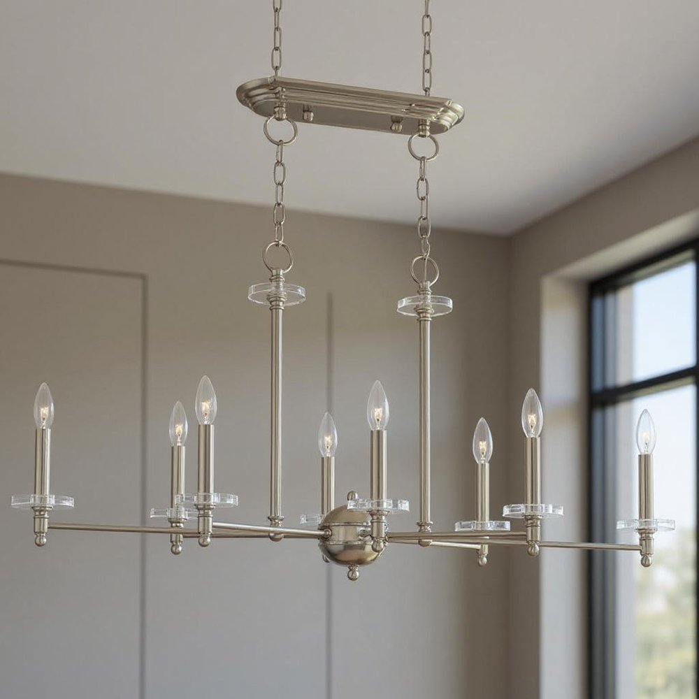 Nickel Eight Light Metal Dimmable Chandelier With Shades HomeRoots