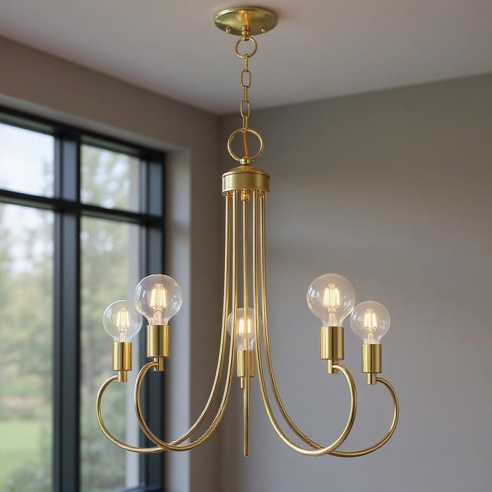 Brass Five Light Metal Dimmable Chandelier With Shades HomeRoots