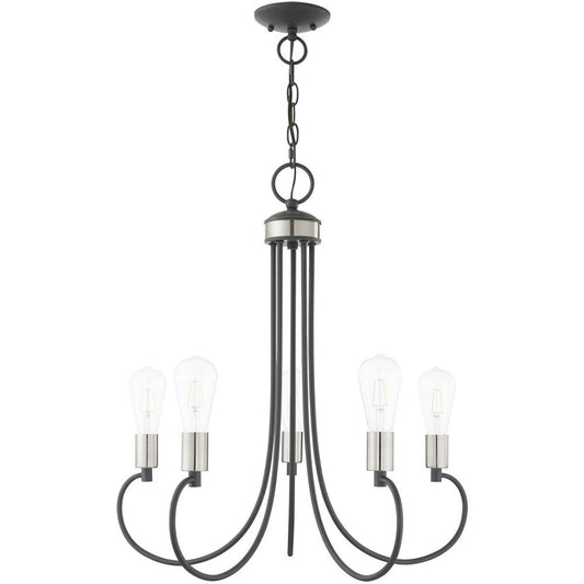 Gray Five Light Metal Dimmable Chandelier With Shades HomeRoots