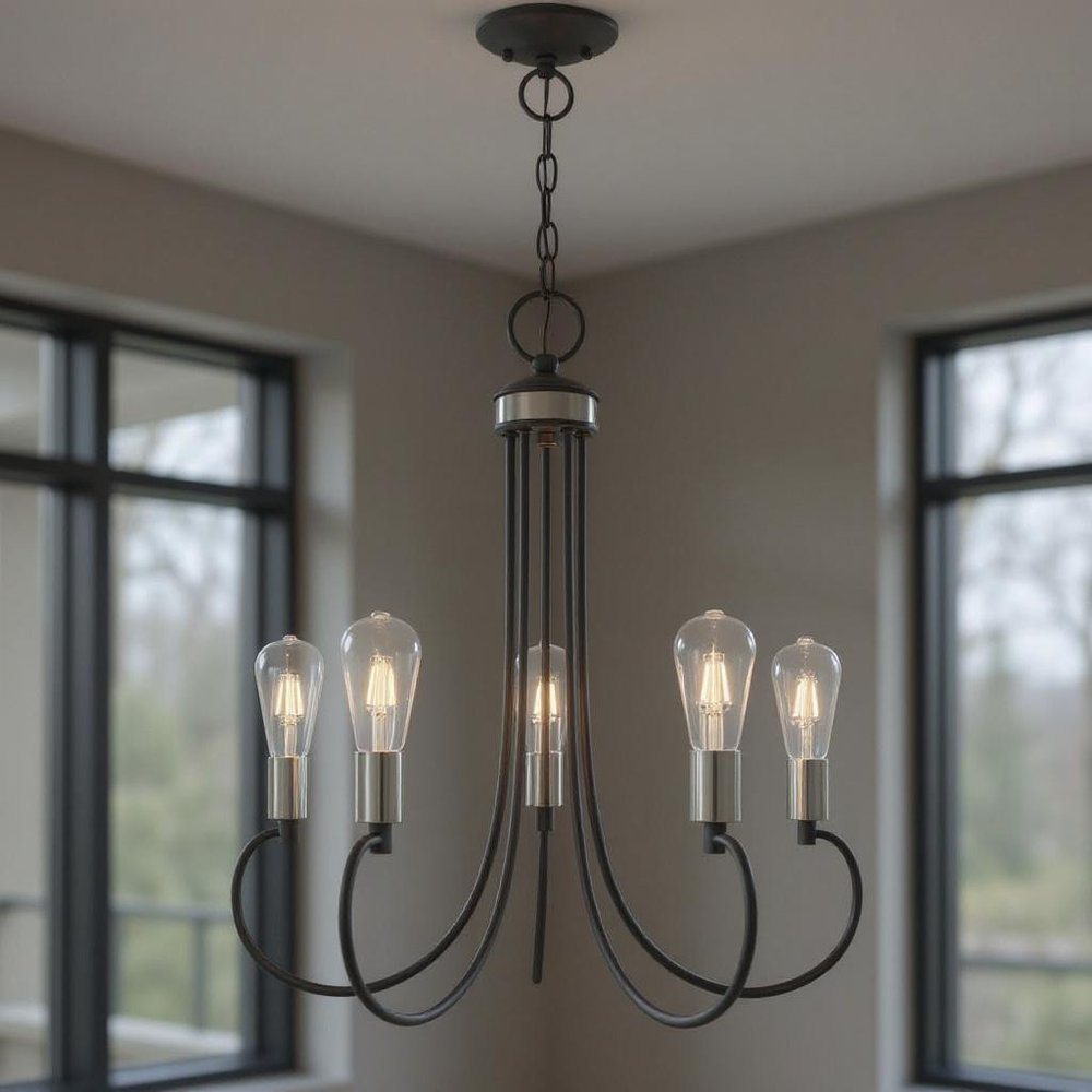 Gray Five Light Metal Dimmable Chandelier With Shades HomeRoots