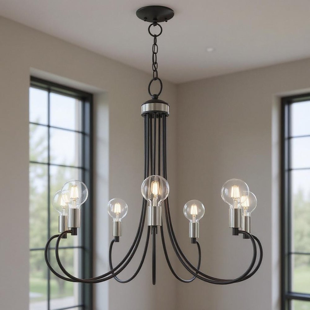 Black Seven Light Metal Dimmable Chandelier With Shades HomeRoots