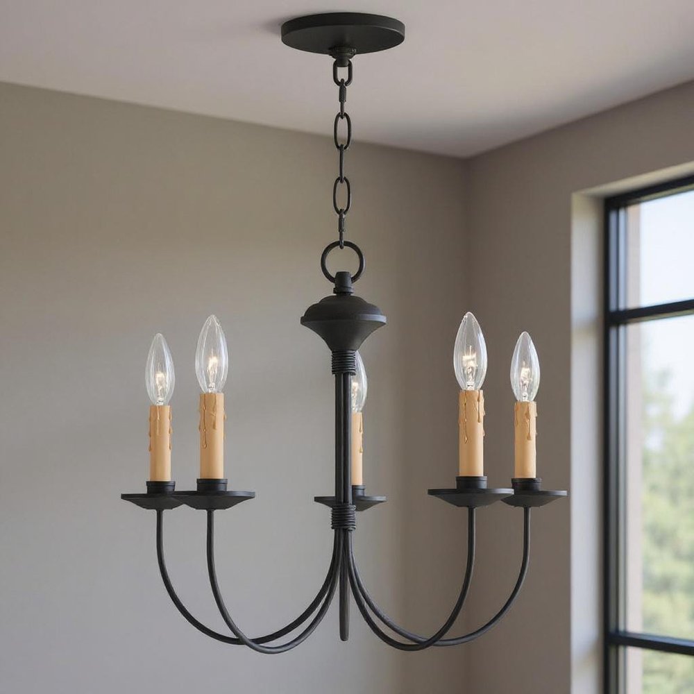 Black Five Light Metal Dimmable Chandelier With Shades HomeRoots