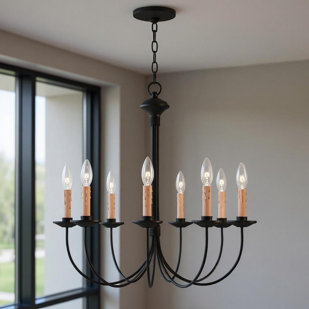 Black Eight Light Metal Dimmable Chandelier With Shades HomeRoots