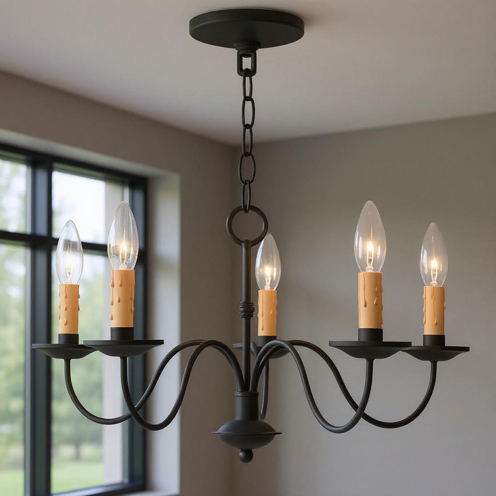 Black Five Light Metal Dimmable Chandelier With Shades HomeRoots