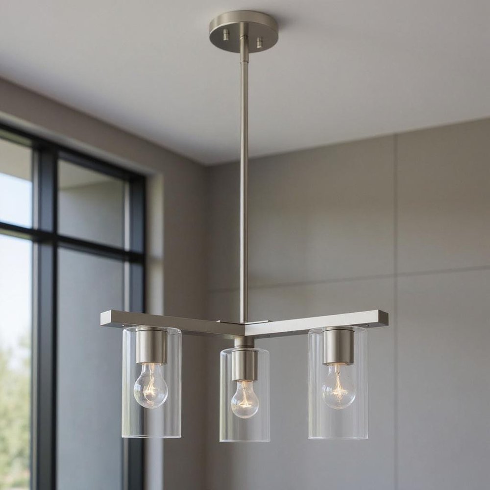 Nickel Three Light Metal Dimmable Chandelier With Shades HomeRoots