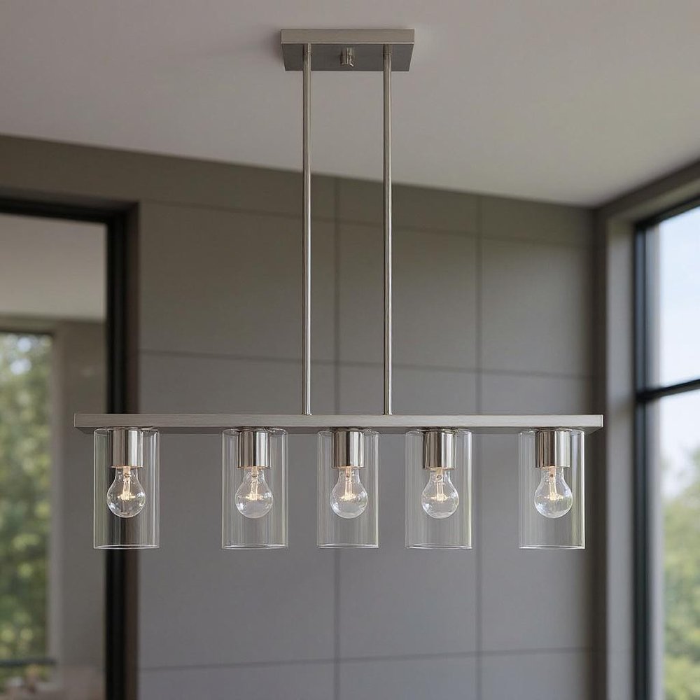 Nickel Four Light Metal Dimmable Chandelier With Shades HomeRoots