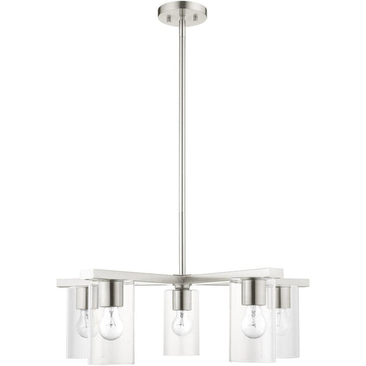 Nickel Five Light Metal Dimmable Chandelier With Shades HomeRoots