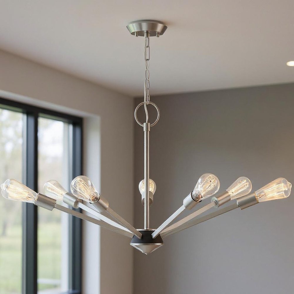 Nickel Seven Light Metal Dimmable Chandelier With Shades HomeRoots