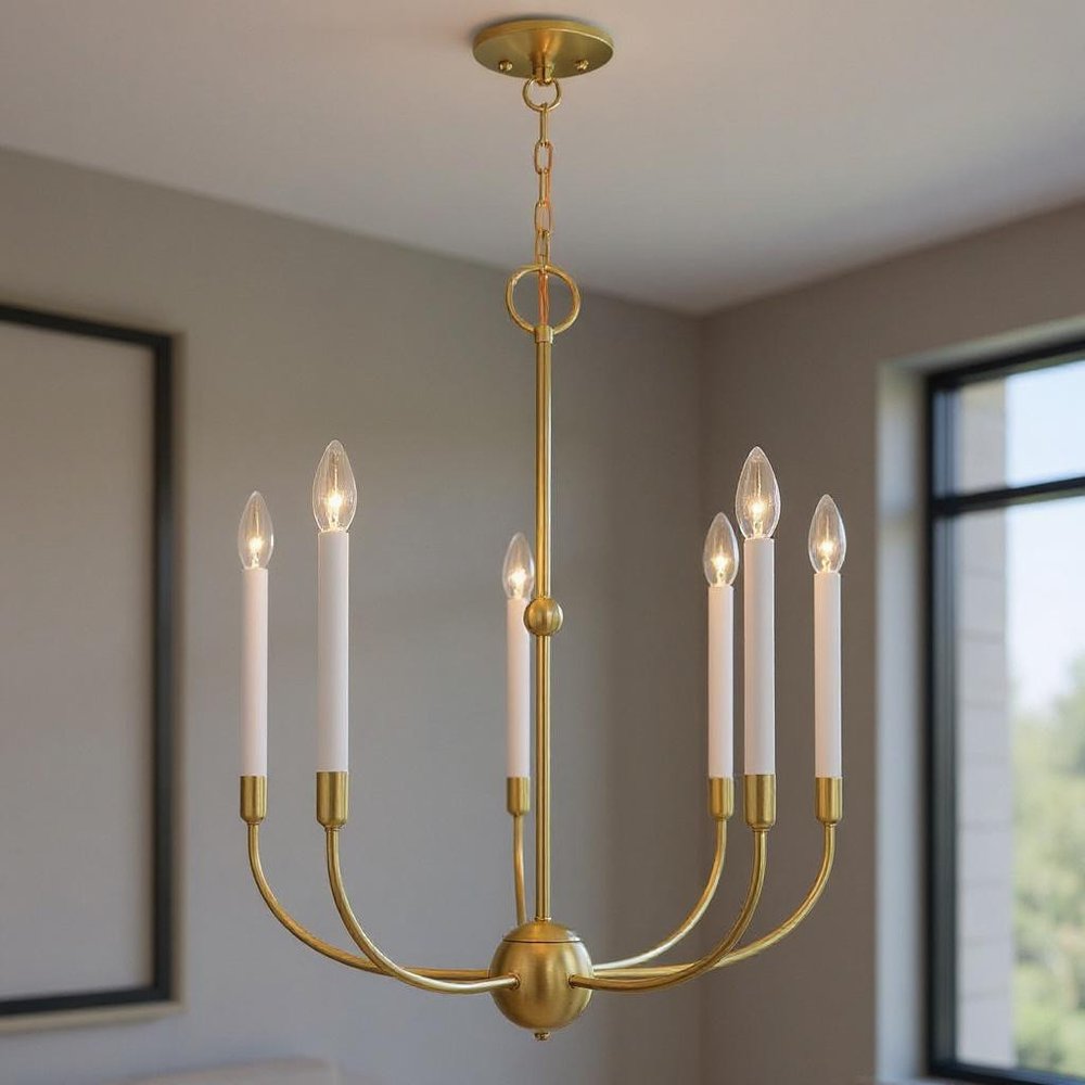 Brass Five Light Metal Dimmable Chandelier With Shades HomeRoots
