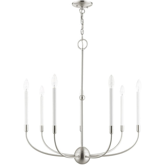 Nickel Seven Light Metal Dimmable Chandelier With Shades HomeRoots