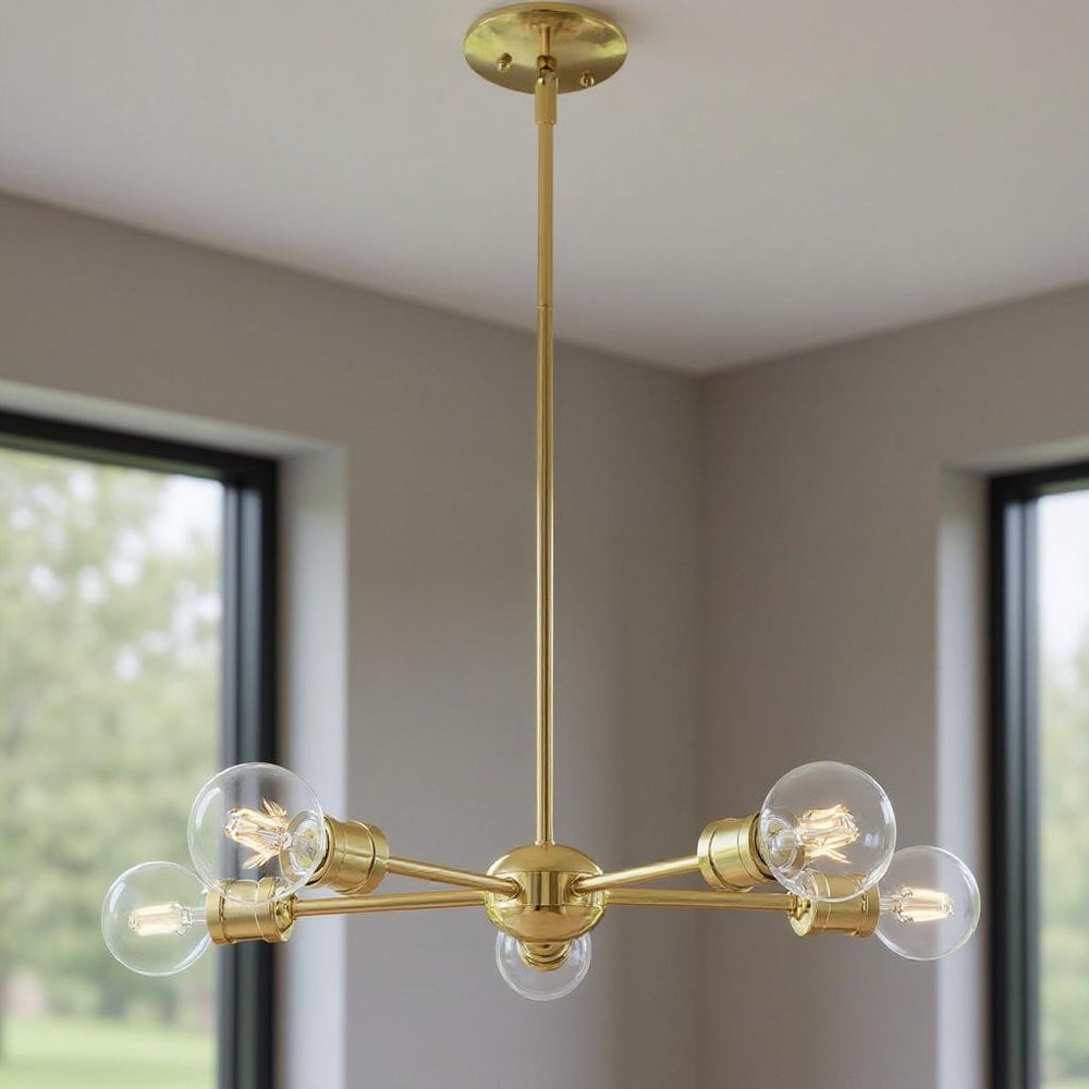 Brass Five Light Metal Dimmable Chandelier With Shades HomeRoots