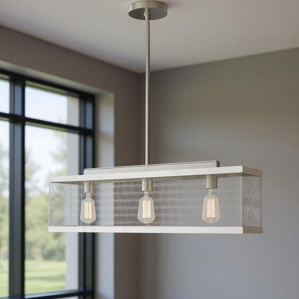 Nickel Three Light Metal Dimmable Chandelier With Shades HomeRoots