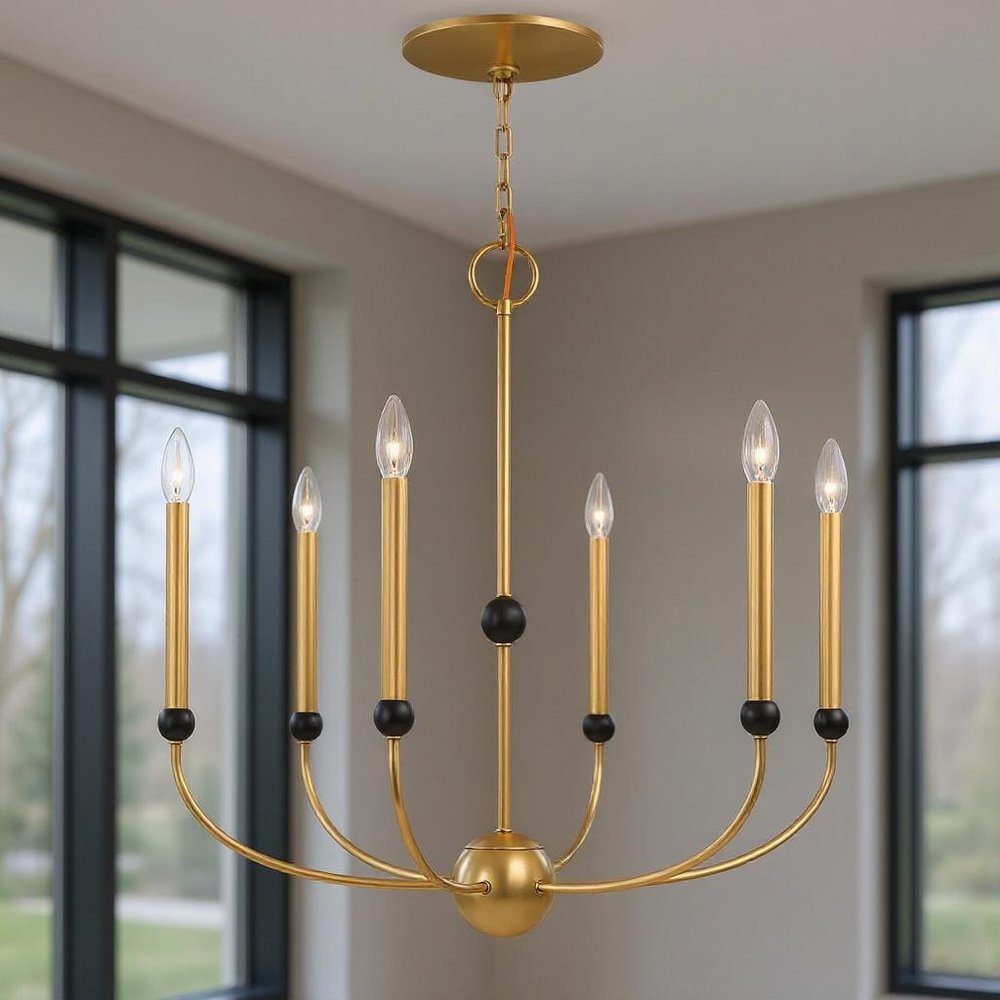 Brass Six Light Metal Dimmable Chandelier With Shades HomeRoots