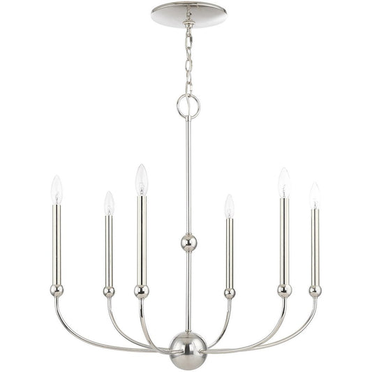 Nickel Six Light Metal Dimmable Chandelier With Shades HomeRoots