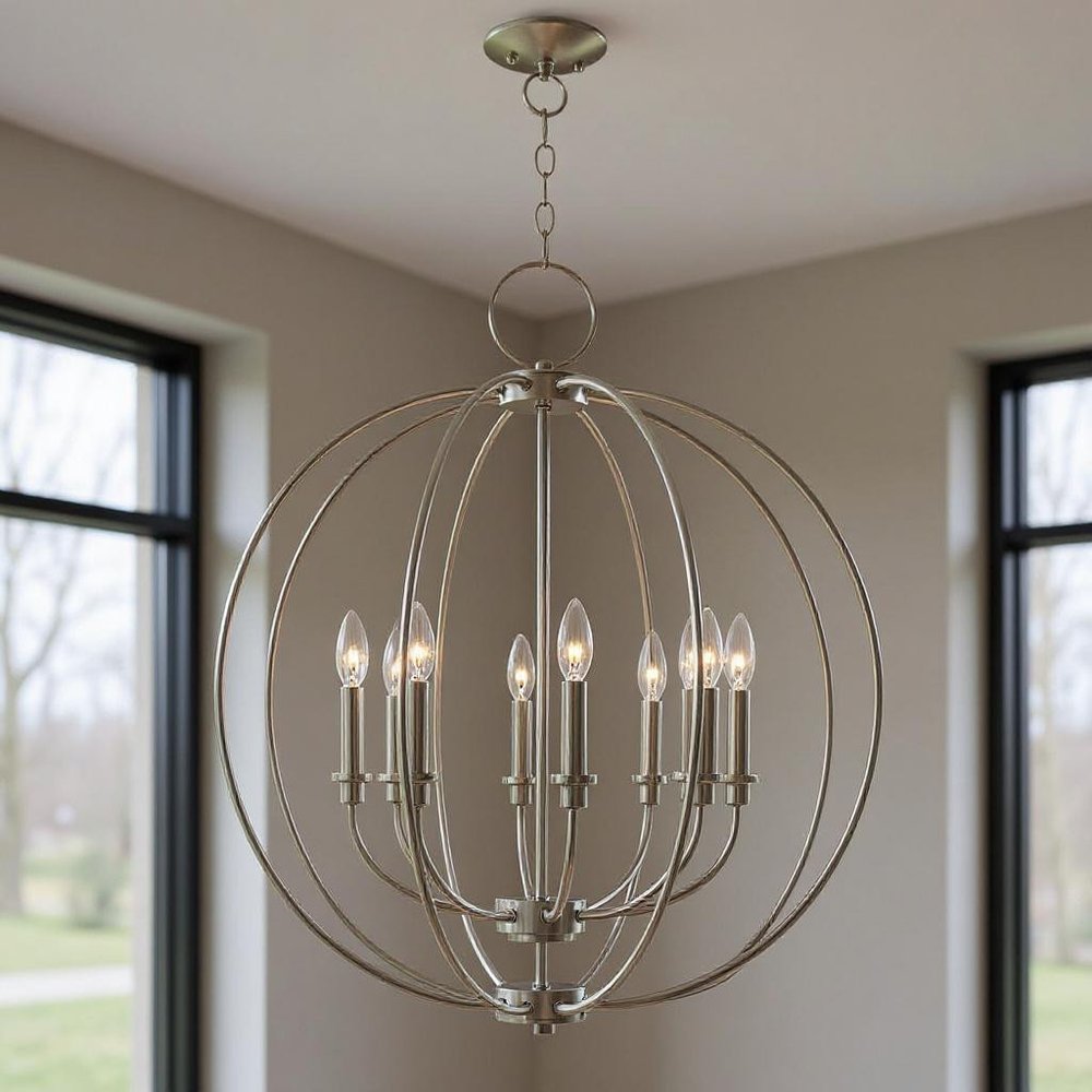 Nickel Eight Light Metal Dimmable Chandelier With Shades HomeRoots