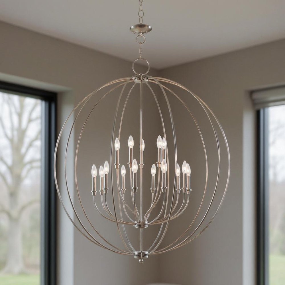 Nickel Multi Light Metal Dimmable Chandelier With Shades HomeRoots